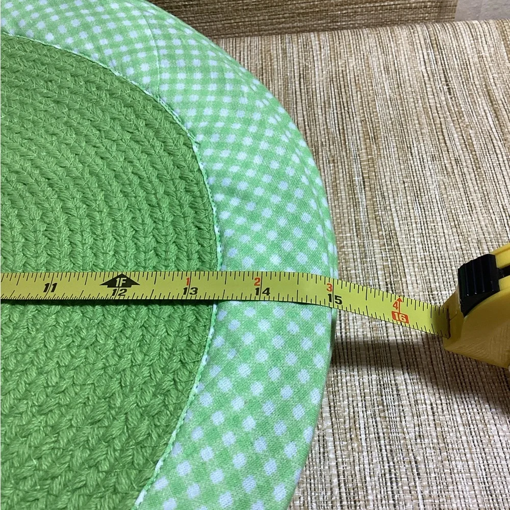 New Green Woven Placemat with Gingham Trim 15” set of 8